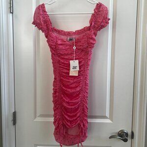 Tiger Mist Women's Pink and Red Floral Mesh Mini Dress - Size XS